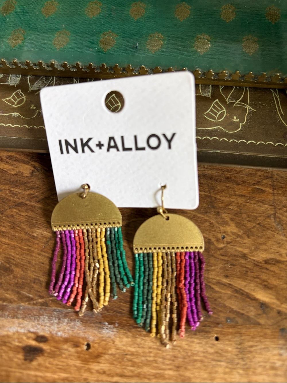 Ink+Alloy Multicolor Beaded Fringe Half-Moon Earrings